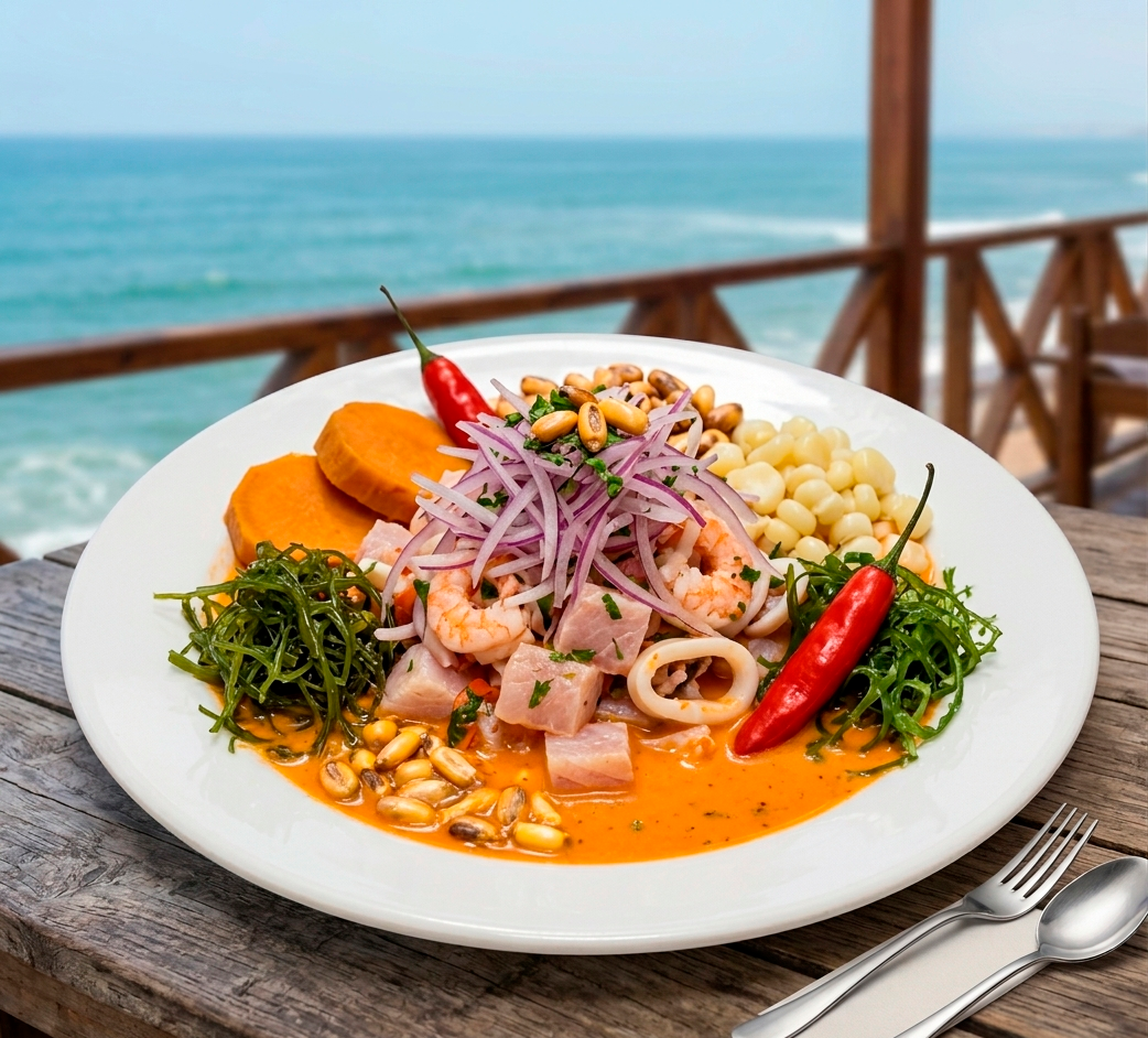 CEVICHE MIXTO EN CREMA DE ROCOTO